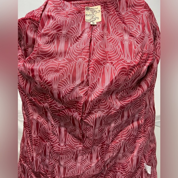 Tulle Cranberry Red Button Up Overcoat Pea Coat Small Jacket Anthropologie - Picture 6 of 7